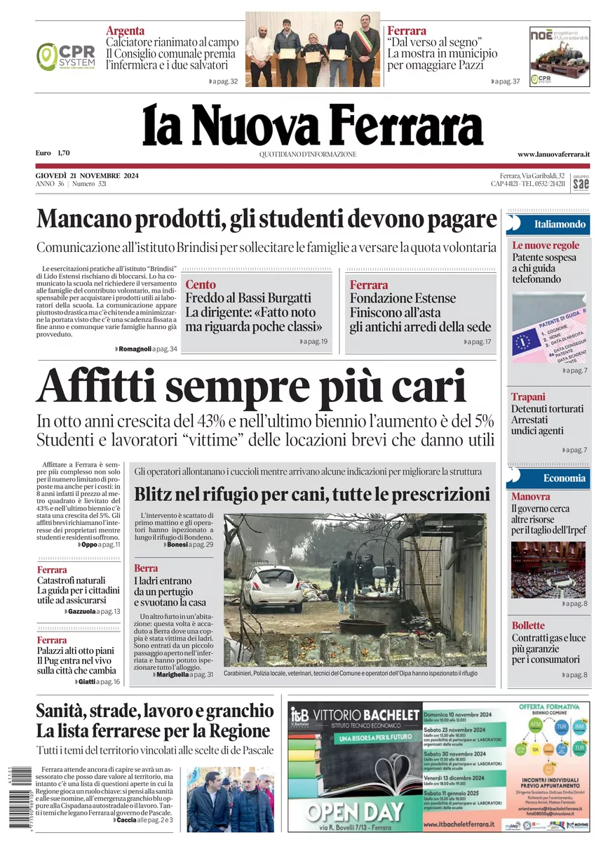 Prima-pagina-nuova ferrara-oggi-edizione-del-2024-11-21